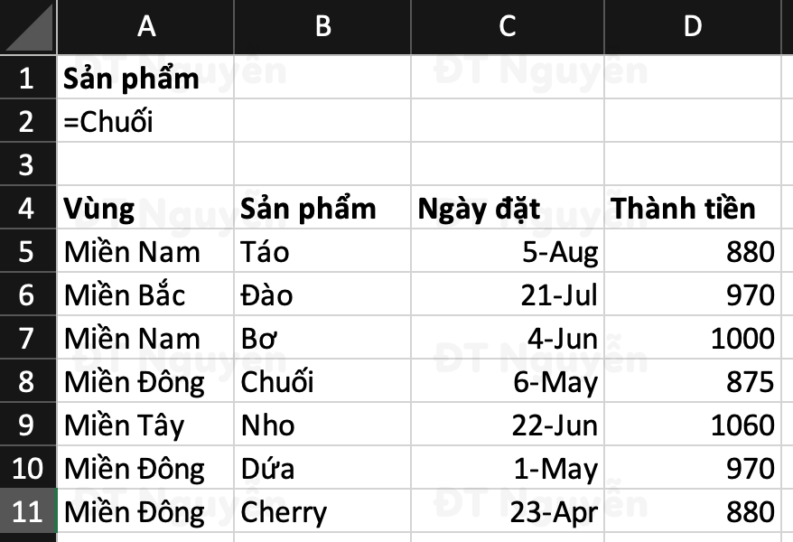 Advanced Filter lọc chuỗi chính xác